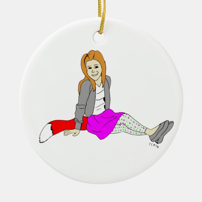 foxy girl ceramic ornament (Front)