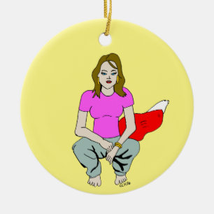 foxy girl  ceramic ornament