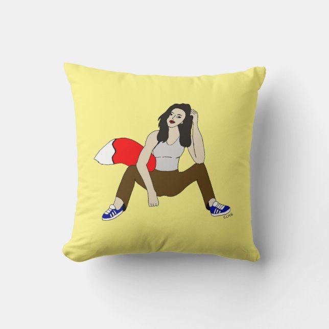 foxy girl   throw pillow (Front)