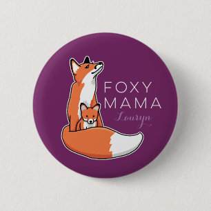 Foxy Mama Red Fox with Pup, Personalized 2 Inch Round Button