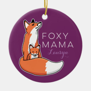Foxy Mama Red Fox with Pup, Personalized Ceramic Ornament
