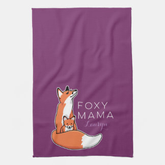 Foxy Mama Red Fox with Pup, Personalized Kitchen Towel