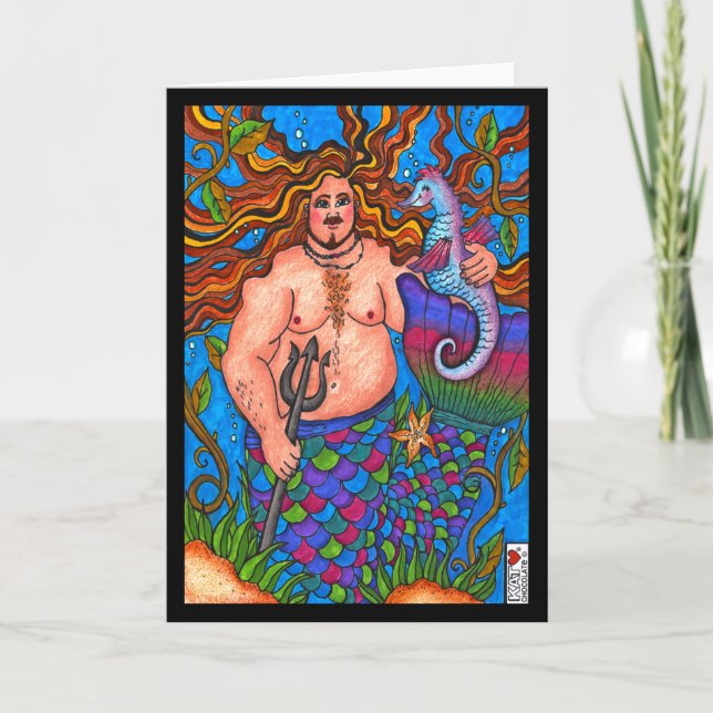 Foxy Merman with a Seahorse Card (Front)