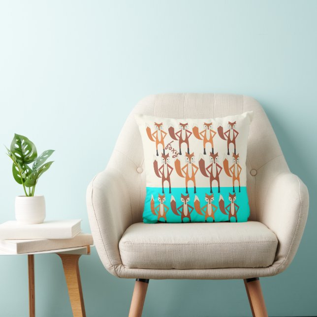 Foxy Neon Aqua Monogram Stylized Fox Pillow (Chair)