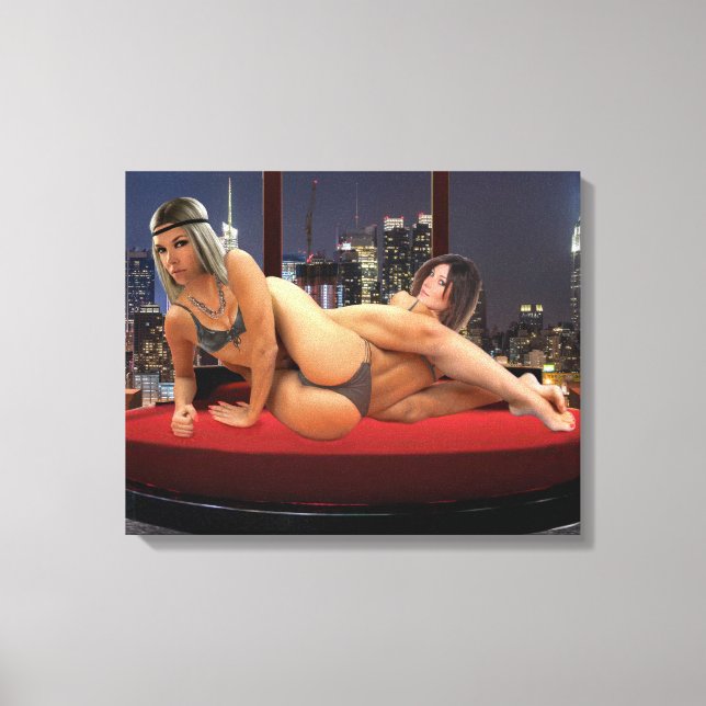 Foxy Penthouse Wrestling Canvas Print (Front)