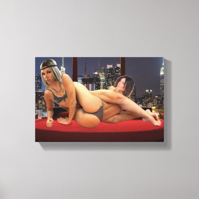 Foxy Penthouse Wrestling Canvas Print (Front)