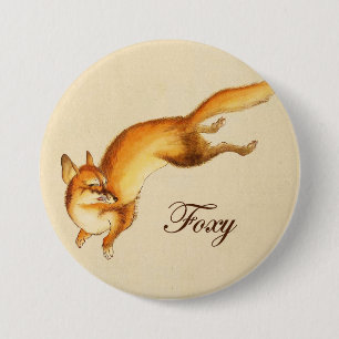 "Foxy" - Vintage Japanese sketch of a fox 3 Inch Round Button