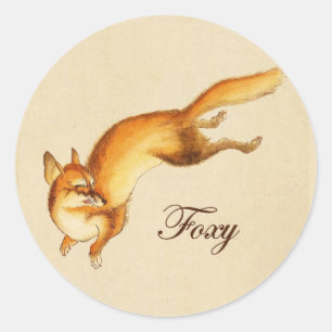 "Foxy" - Vintage Japanese sketch of a fox Square S Classic Round Sticker