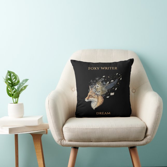Foxy Writer Celestial Dream | Whimsical Fox & Quil Throw Pillow (Chair)