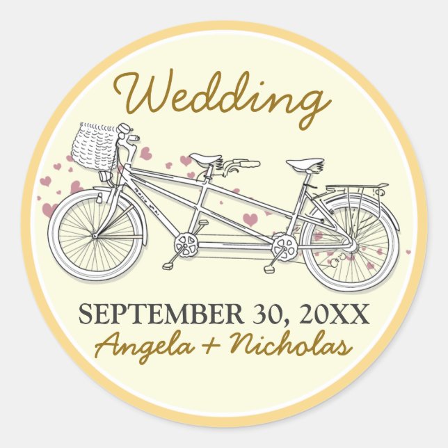 {FP} Tandem Bicycle Wedding Invite Seal (yellow) (Front)