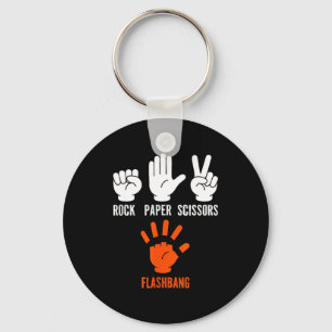 Fps gamer joke rock paper scissors flashbang keychain