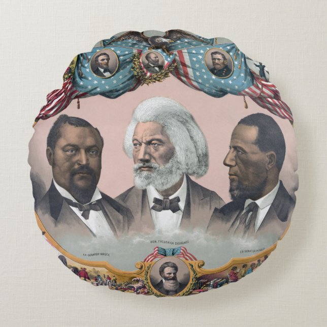 Fr3d3rick Bailey Douglass with Black Abolitionist  Round Pillow (Front)