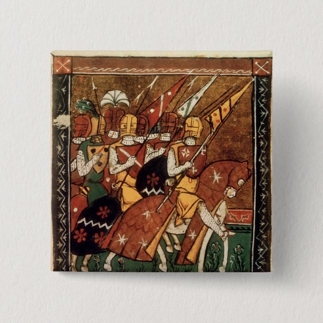 Fr 9084 f.20v: Knights on horseback 2 Inch Square Button (Front)