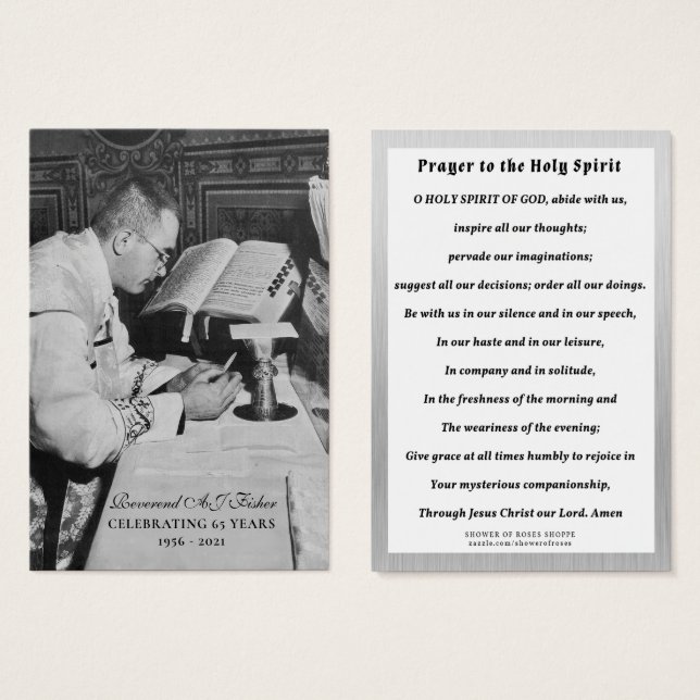 Fr. Fisher Holy Cards 65e anniversaire (Devant & derrière)