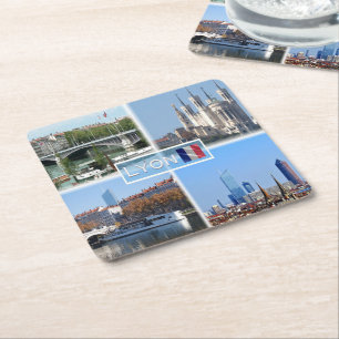 FR Lyon - Pont Lafayette - Basilica De Fourviere - Square Paper Coaster