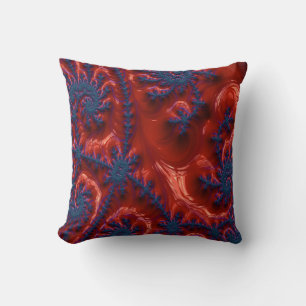 Fractal Abstract blue and red sea coral design Throw Pillow