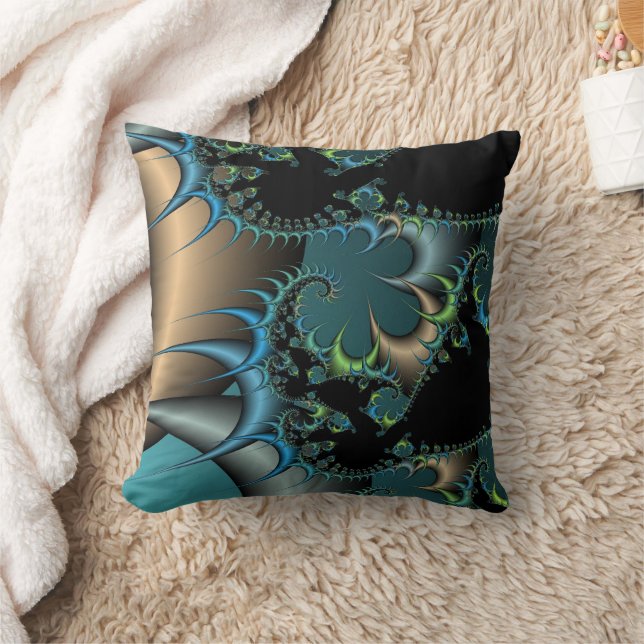 Fractal Abstract blue black and grey designs Throw Pillow (Blanket)