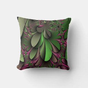 Fractal Abstract pink green and grey designs Throw Pillow