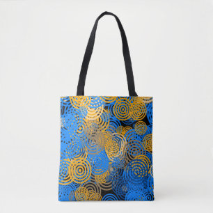 Fractal Art Blue Geometric Circles Swirl Mandala Tote Bag