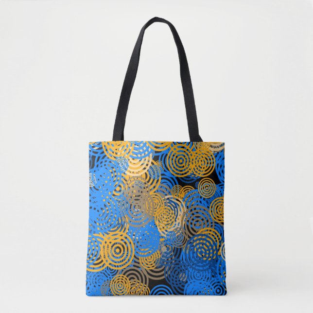 Fractal Art Blue Geometric Circles Swirl Mandala Tote Bag (Front)