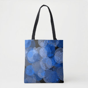 Fractal Art Blue Geometric Circles Swirl Mandala Tote Bag