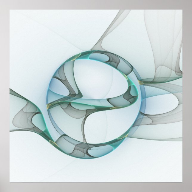 Fractal Art Blue Turquoise Grey Abstract Elegance Poster (Front)