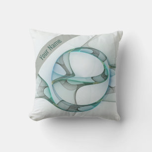Fractal Art Blue Turquoise Grey Abstract Name Throw Pillow