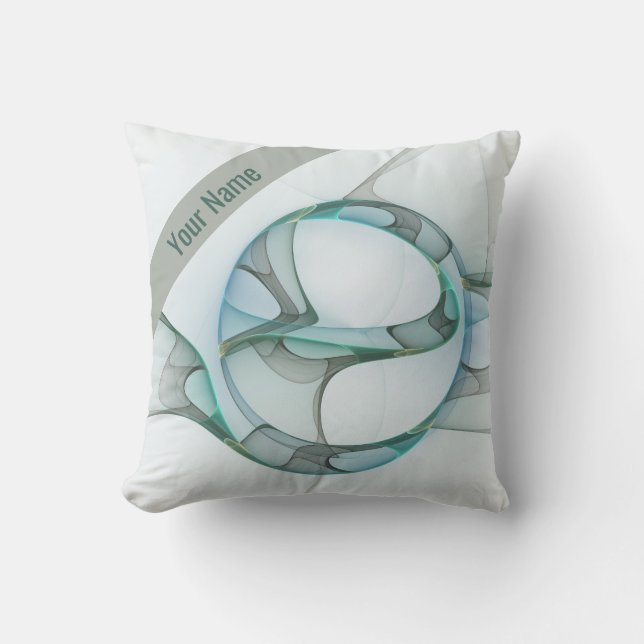Fractal Art Blue Turquoise Grey Abstract Name Throw Pillow (Front)