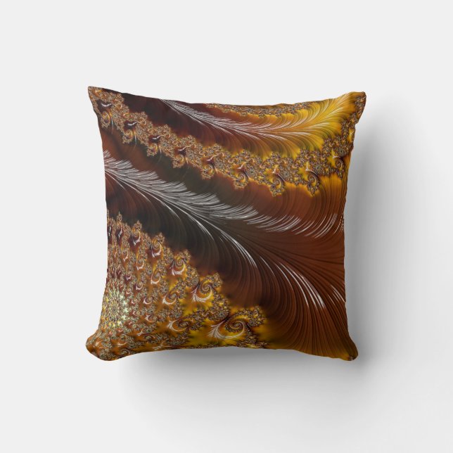 Fractal Art Gold/Brown Throw Pillow (Front)