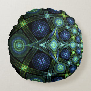 Fractal Art Mandala Universe Round Throw Pillow