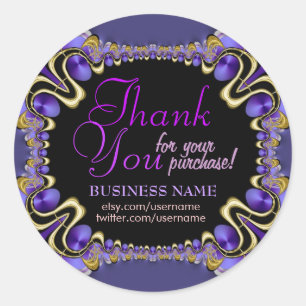 Fractal Art Purple Royal Web Business Thank You Classic Round Sticker