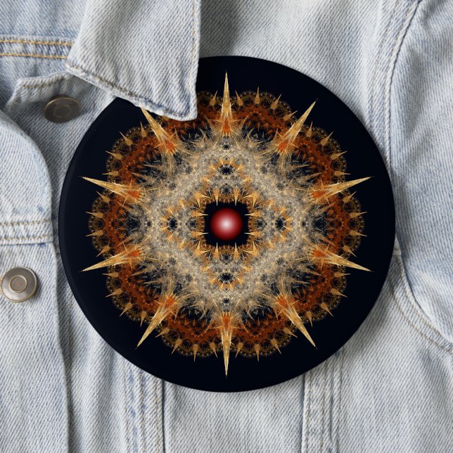 Fractal barbed star ornament 6 inch round button (In Situ)