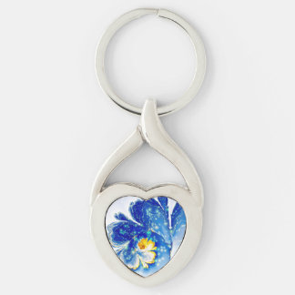 Fractal Beautiful Spiral Blue and Yellow Keychain