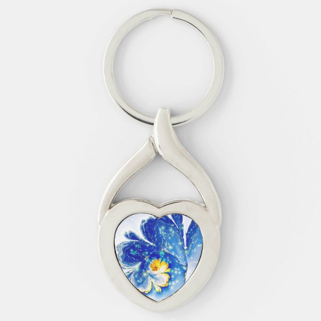 Fractal Beautiful Spiral Blue and Yellow Keychain (Front)