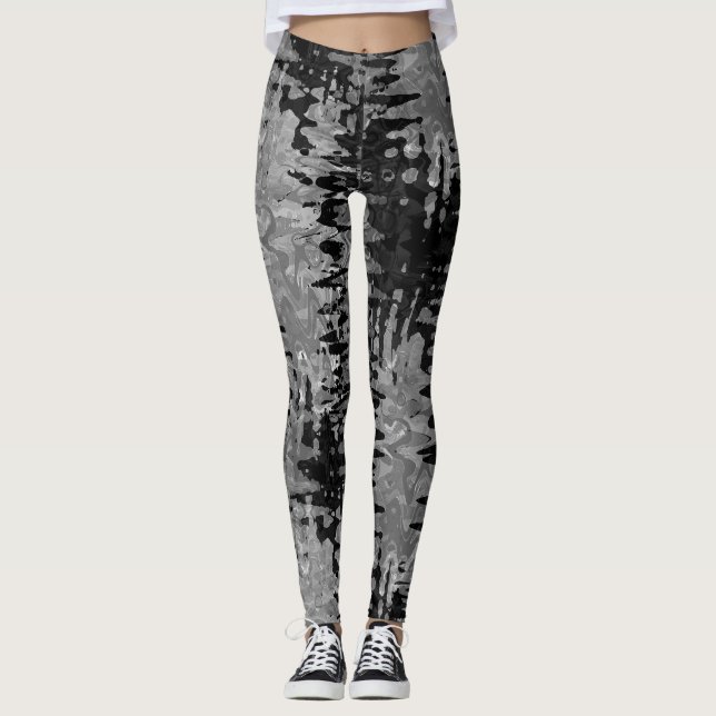 fractal black and white pattern leggings (Front)