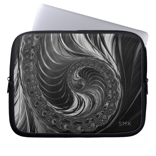 Fractal Black White Golden Ratio Nautilus Monogram Laptop Sleeve (Front)
