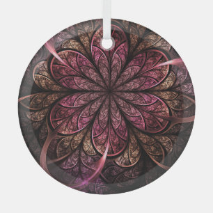 Fractal Bloom: Pink and Gold Fusion Glass Ornament