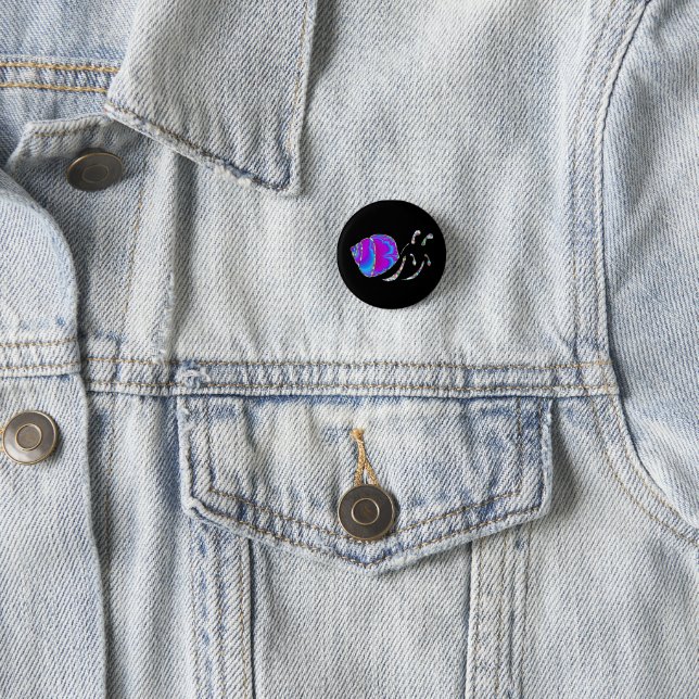 Fractal Blue and Purple Snail Shell 1 Inch Round Button (In Situ)