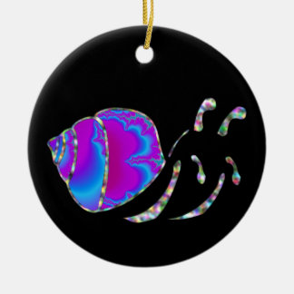 Fractal Blue and Purple Snail Shell Ceramic Ornament