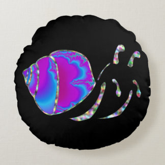 Fractal Blue and Purple Snail Shell Round Pillow
