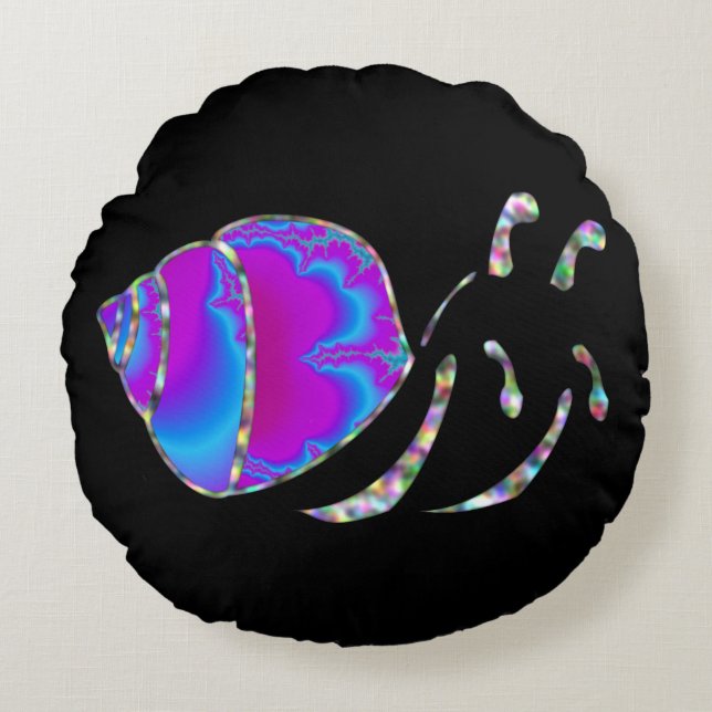 Fractal Blue and Purple Snail Shell Round Pillow (Front)