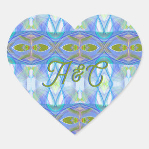fractal blue ethnic pattern. heart sticker