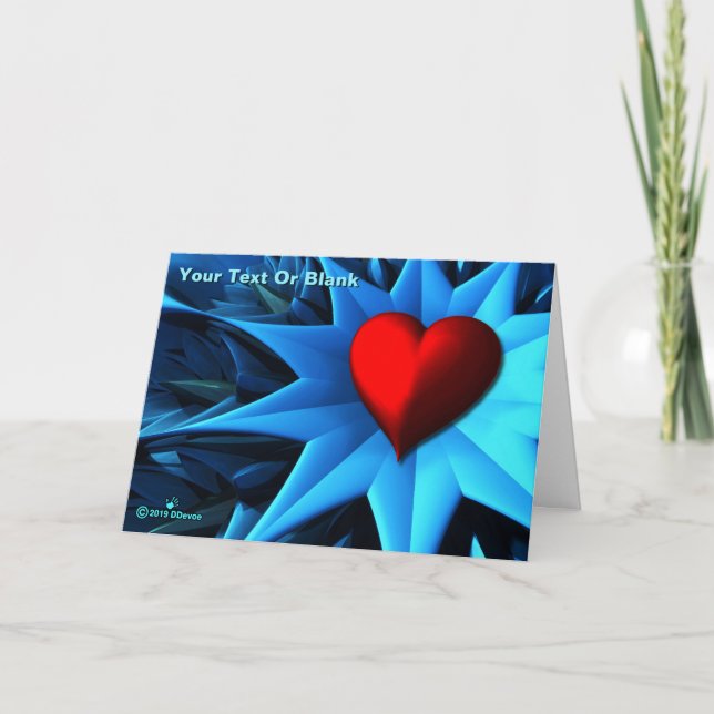 Fractal Blue Heart Flower Card (Front)