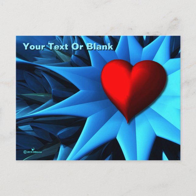 Fractal Blue Heart Flower Postcard (Front)