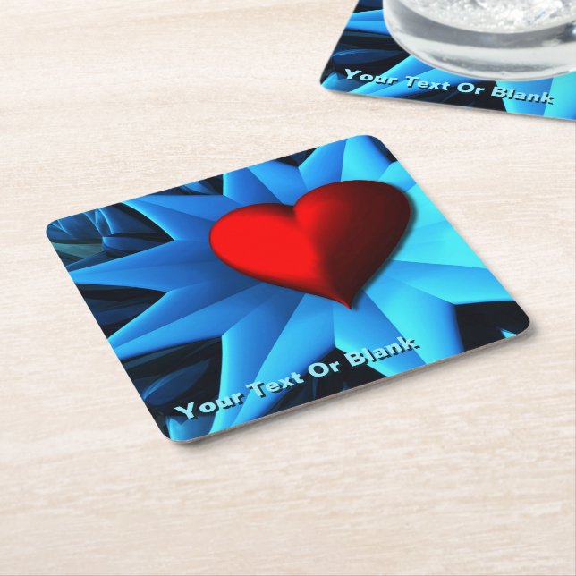 Fractal Blue Heart Flower Square Paper Coaster (Angled)