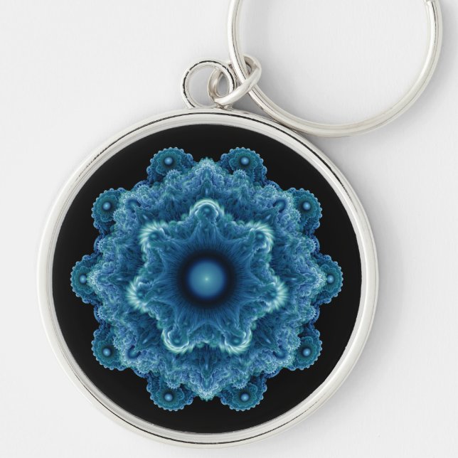 Fractal blue natural pattern keychain (Front)