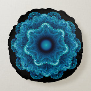 Fractal blue natural pattern round pillow