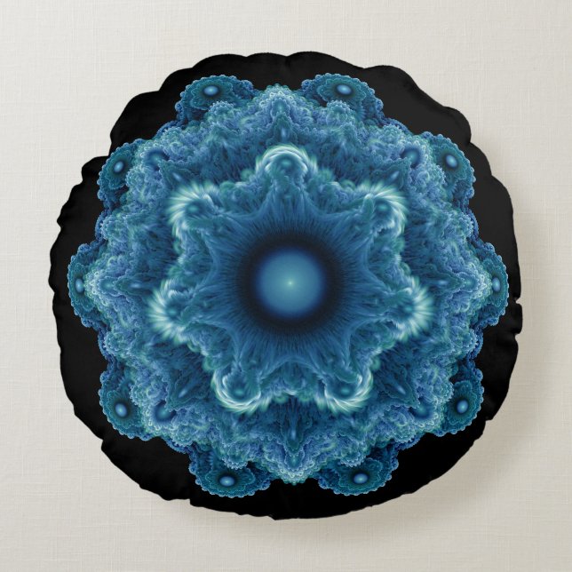 Fractal blue natural pattern round pillow (Front)