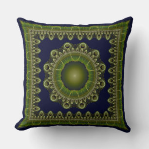 Fractal bright framed mandala throw pillow