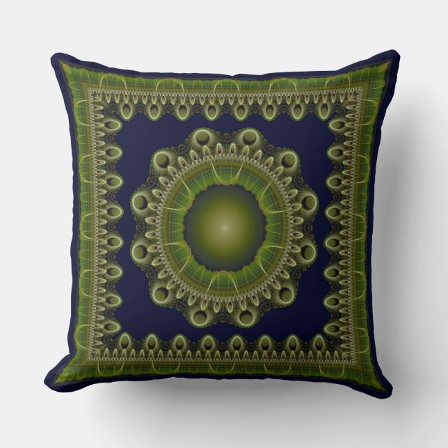 Fractal bright framed mandala throw pillow (Front)